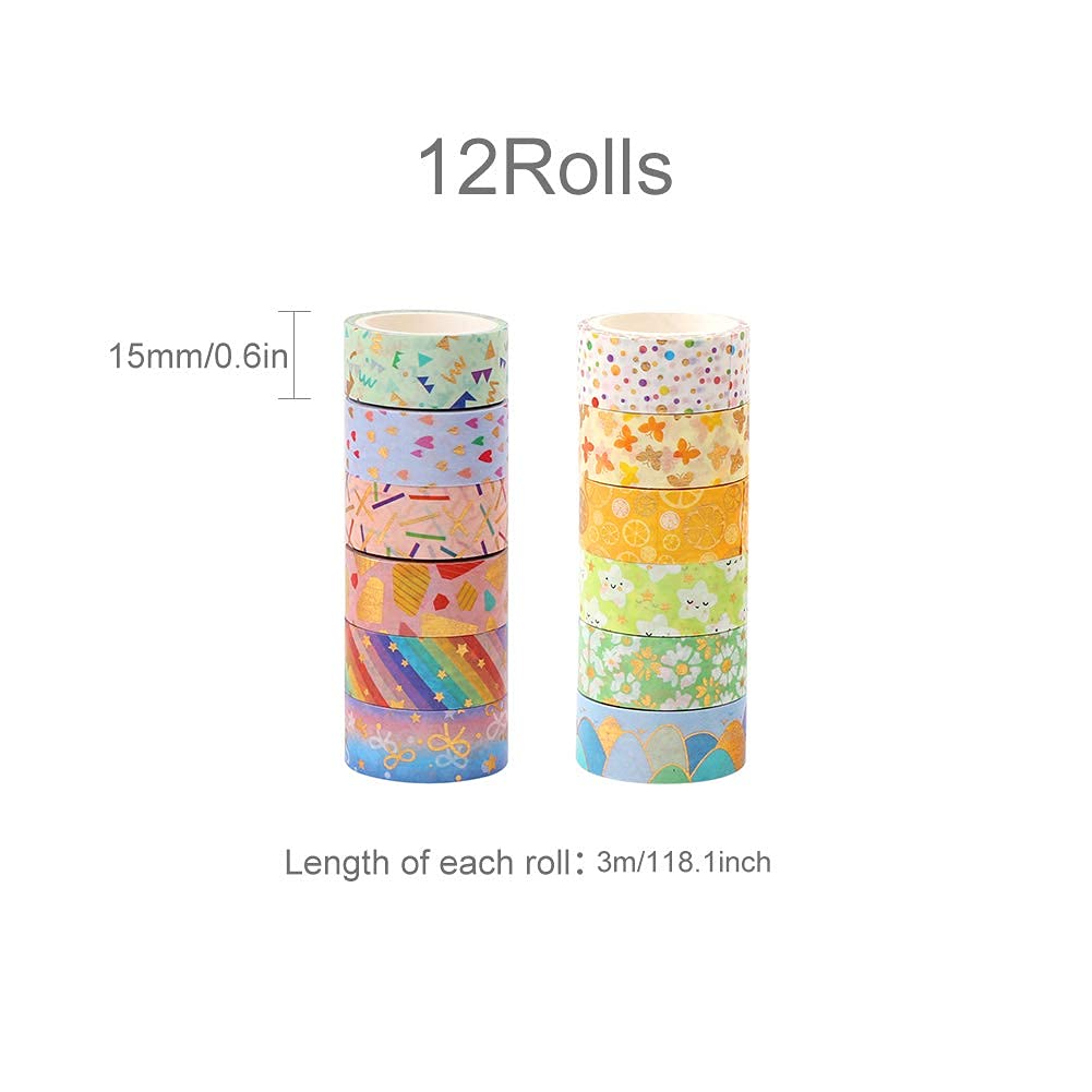 HASTHIP 12 Rolls Cute Gold Foil Flower Decorative Masking Tape Scrapbooking Tape for DIY Art & Crafts and Gift Wrapping Holiday Decoration (Yellow) HASTHIP 12 Rolls Cute Gold Foil Flower Decorative Masking Tape Scrapbooking Tape for DIY Art & Crafts and Gift Wrapping Holiday Decoration (Yellow)